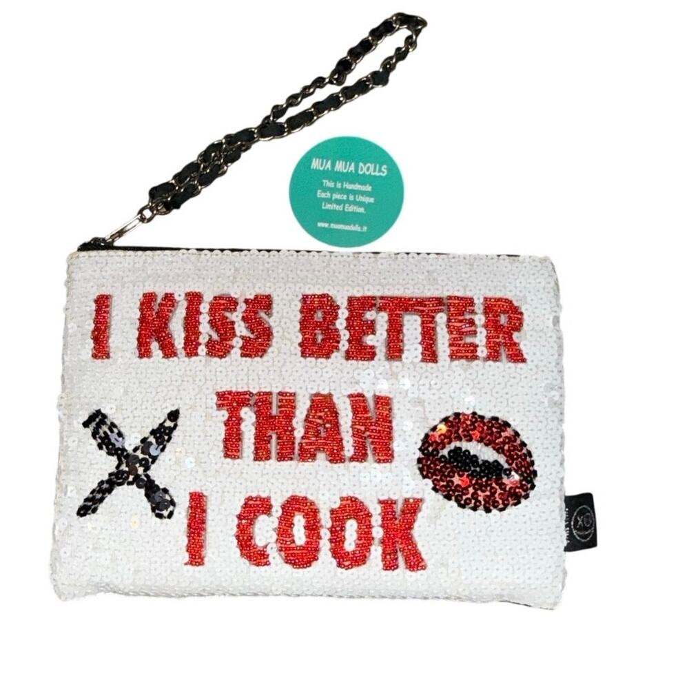 House of MUA MUA Sequin Clutch Wristlet Hand Embroidered Designer Italian Bag